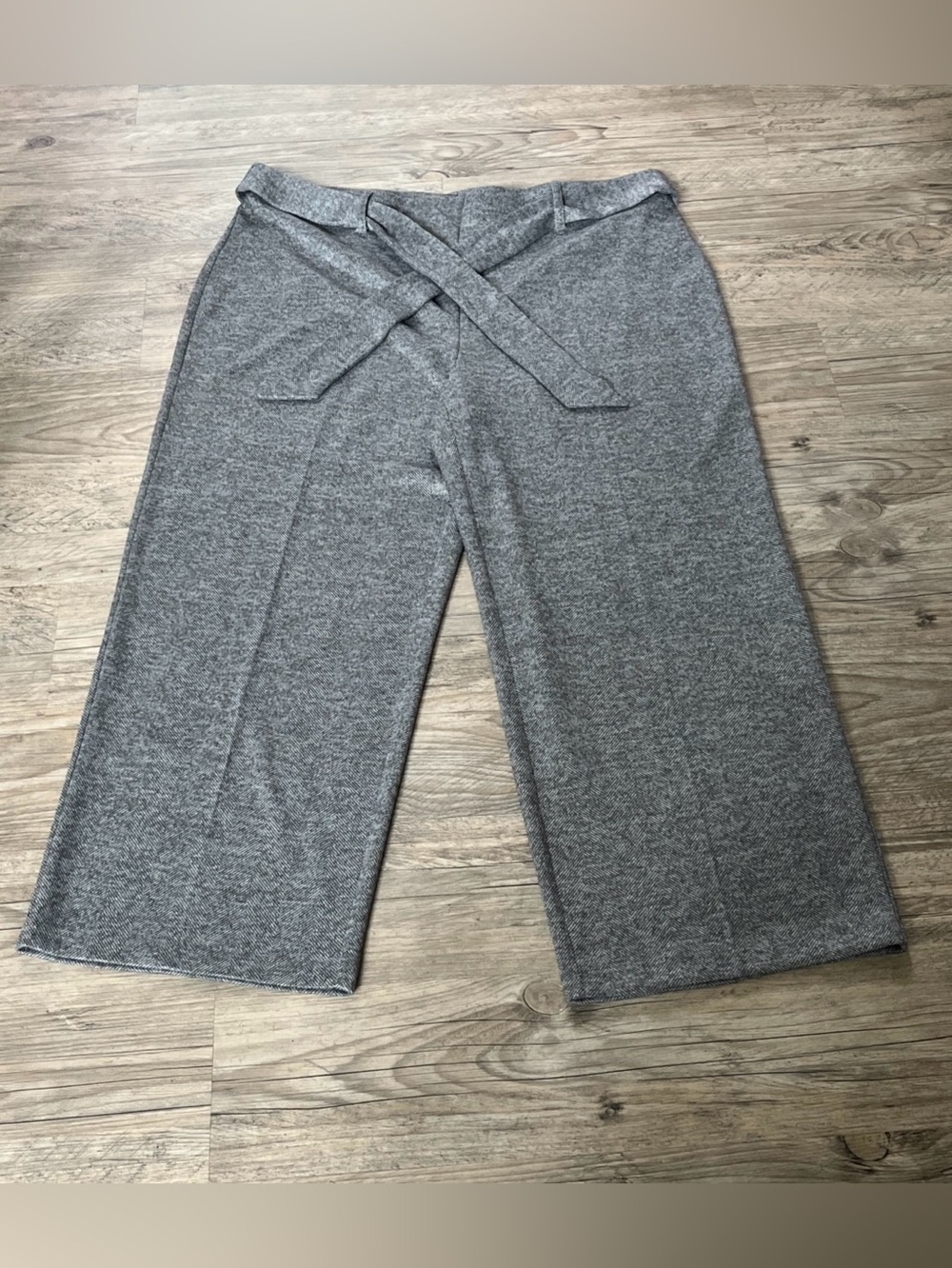New York Clothing Co Womens 3X Gray Herringbone Wide Leg Dress Pants Tie Waist